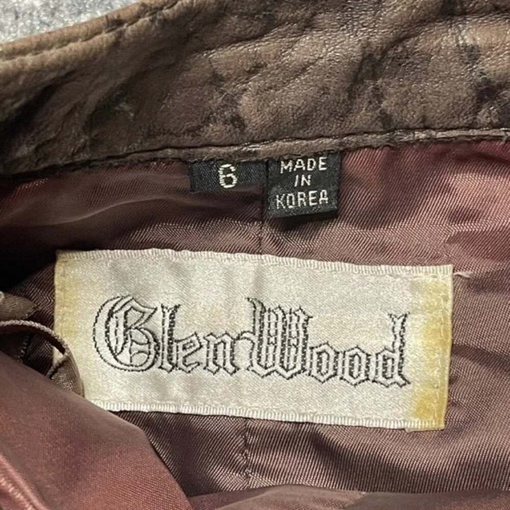 Glen Wood Womens Straight Skirt Brown Leather Knee Length Textured Slit Zipper 6 - Picture 2 of 10